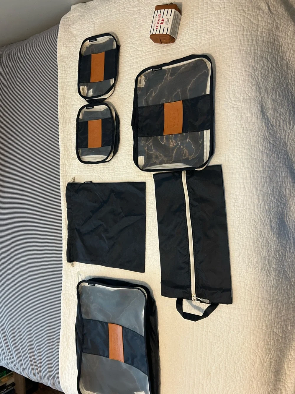 Navy Travel Kit Packing Organizer with Tan Accents